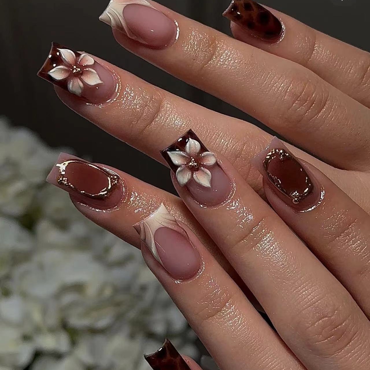 3D Printing Nails - Krótkie kwadratowe sztuczne paznokcie dla kobiet,